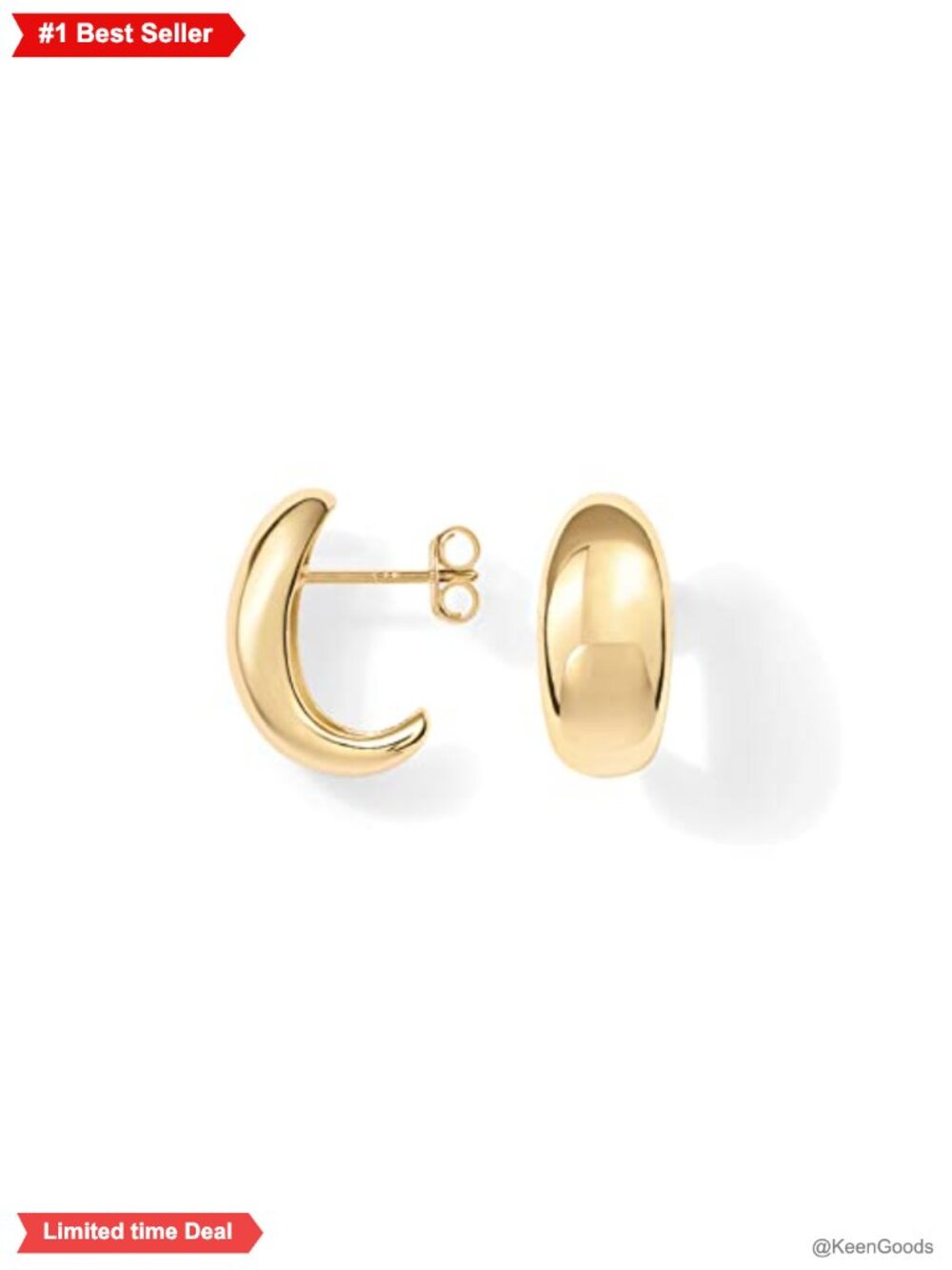 14K Gold Plated Dome Huggie Hoop Earrings 925 Sterling Silver Posts 8mm